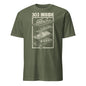 Olive green Roland TB-303 t-shirt with 303 Inside electronic music synthesizer design