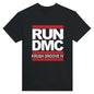 Black RUN DMC concert t-shirt with red and white graphic design by 101SHIRTS