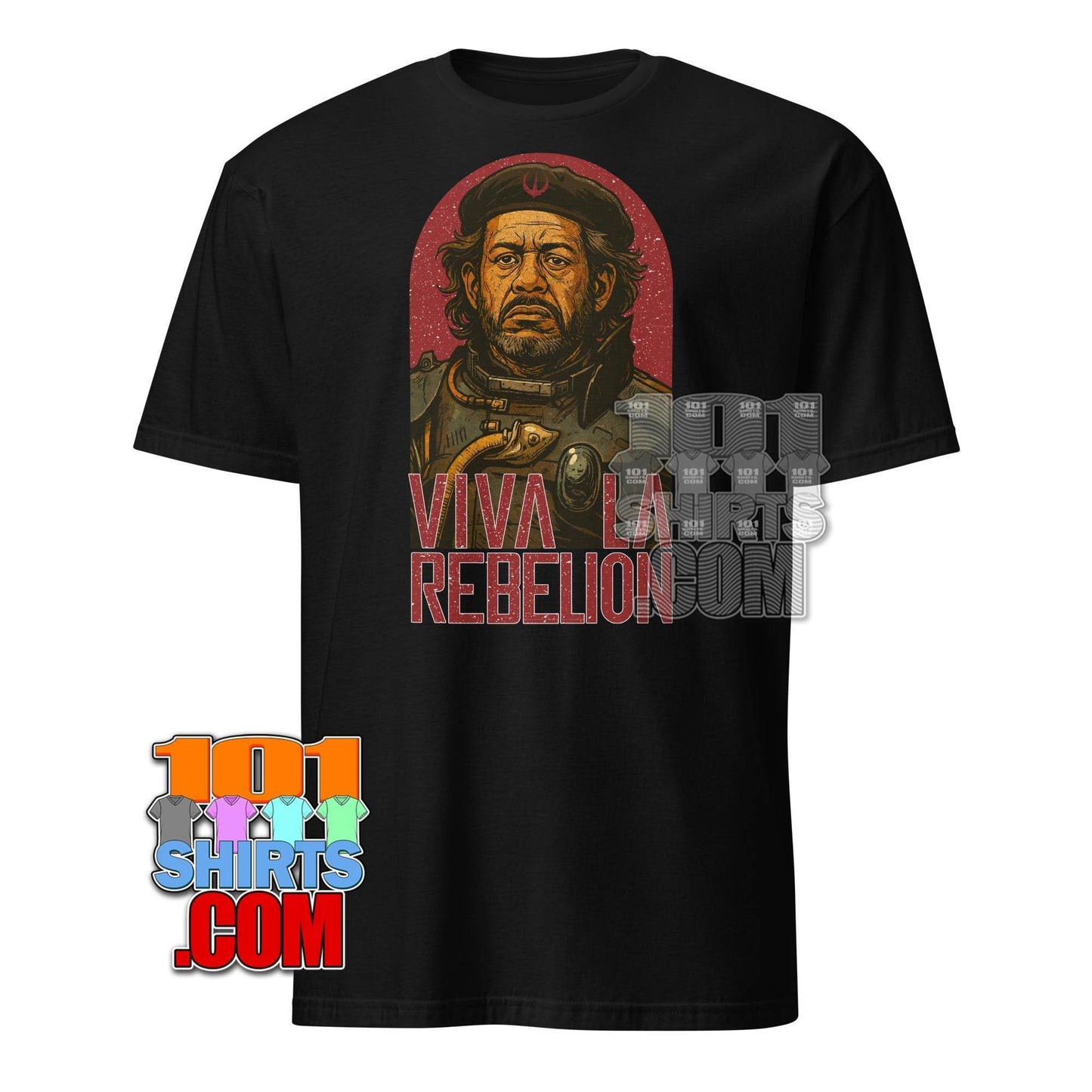 Saw Gerrera Star Wars t-shirt in black with vintage style graphic and Viva La Rebellion text