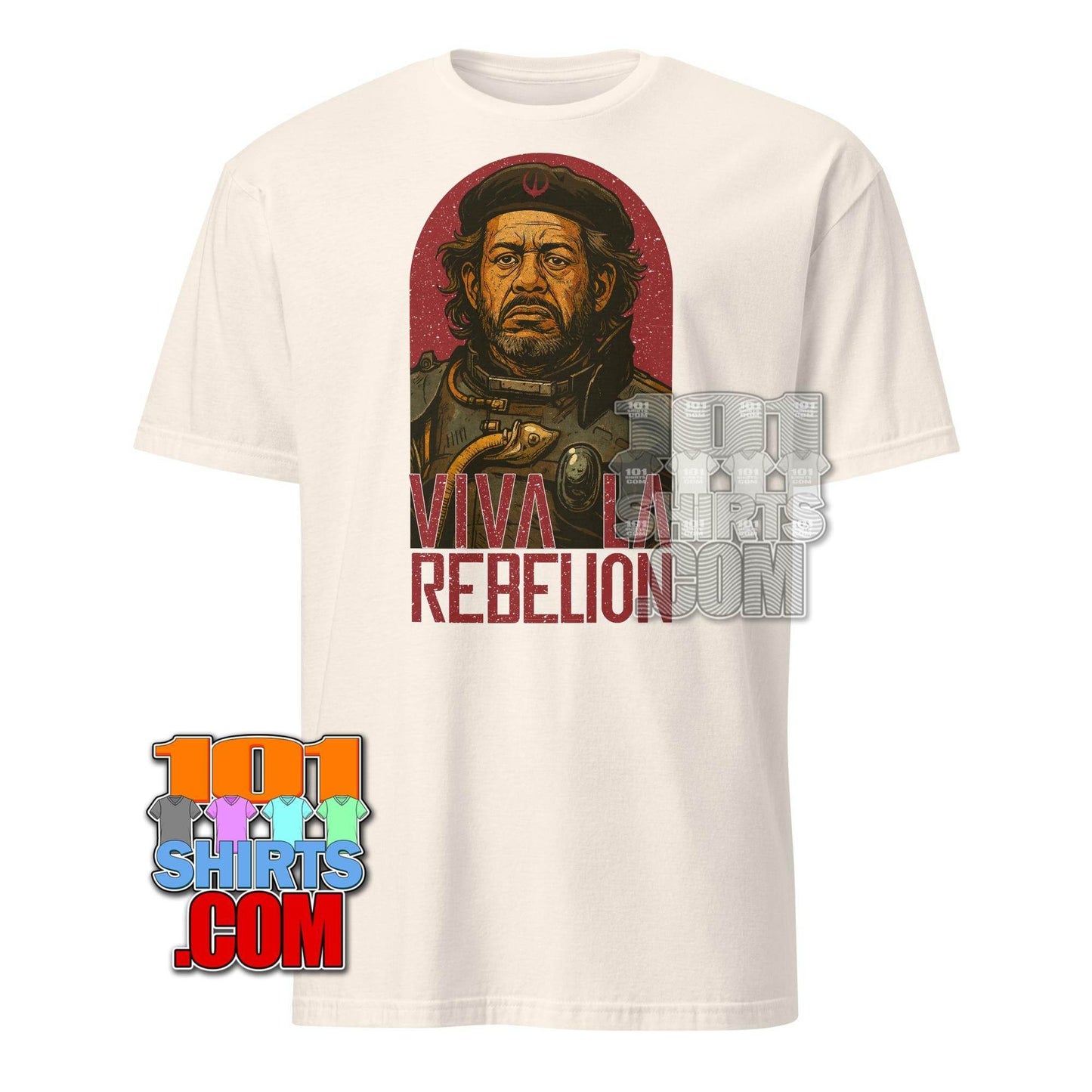 Saw Gerrera Star Wars t-shirt with vintage style graphic of Saw Gerrera and text Viva Rebellion