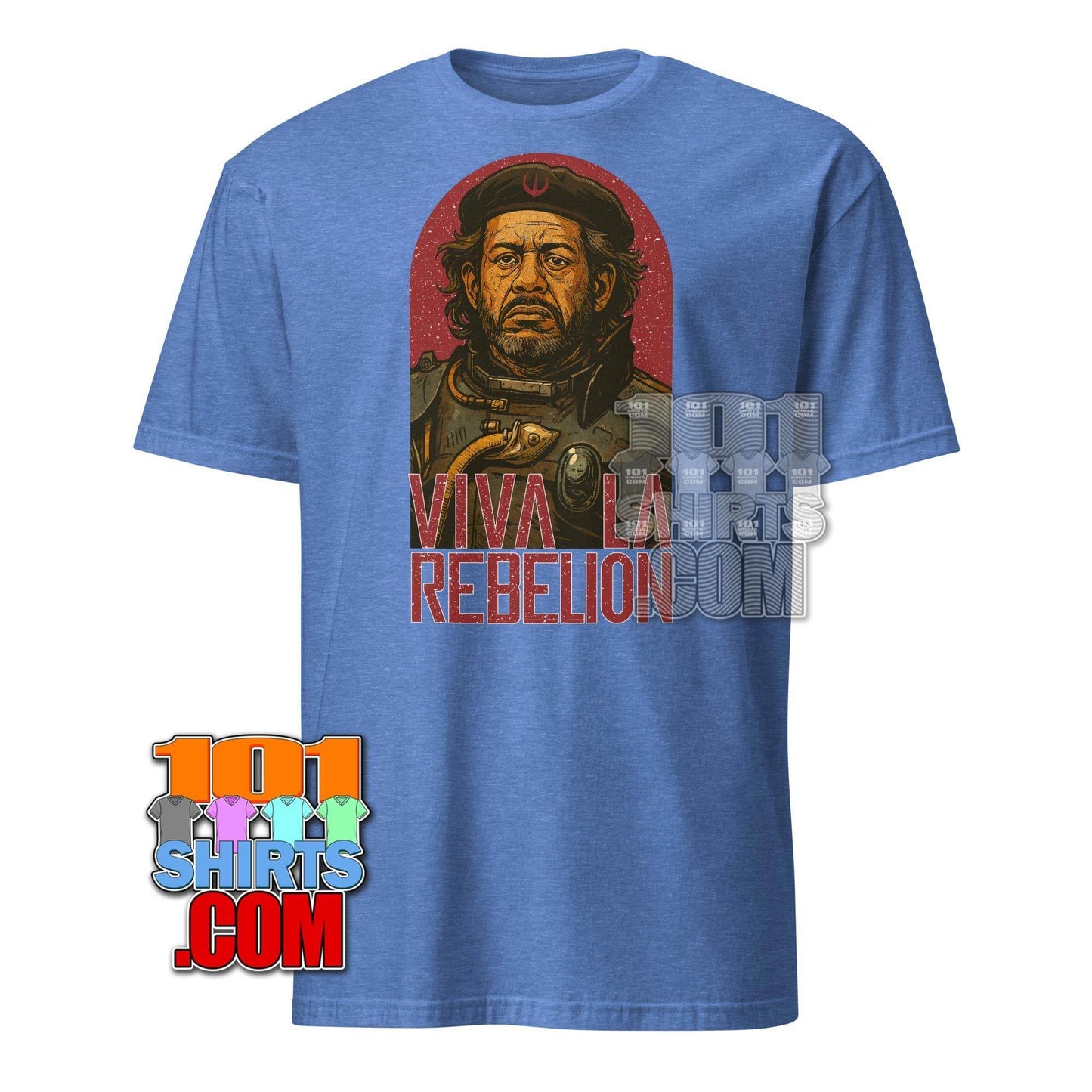 Blue Saw Gerrera Star Wars t-shirt featuring detailed graphic and Viva Rebellion text by 101SHIRTS