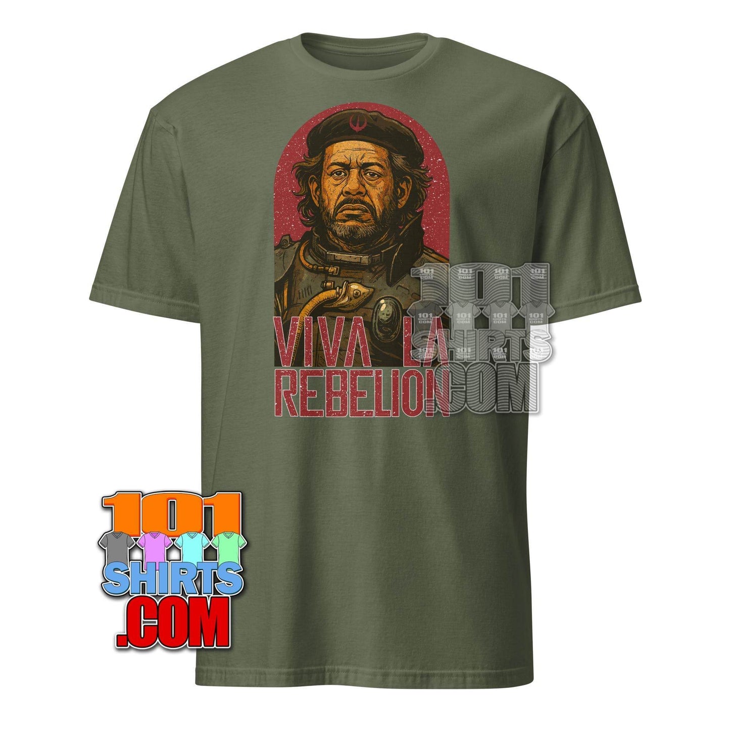 Saw Gerrera Star Wars t-shirt in olive green with vintage rebel artwork from 101SHIRTS