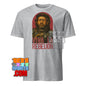 Gray Saw Gerrera Star Wars t-shirt featuring a detailed graphic of Saw Gerrera with Viva Rebellion text