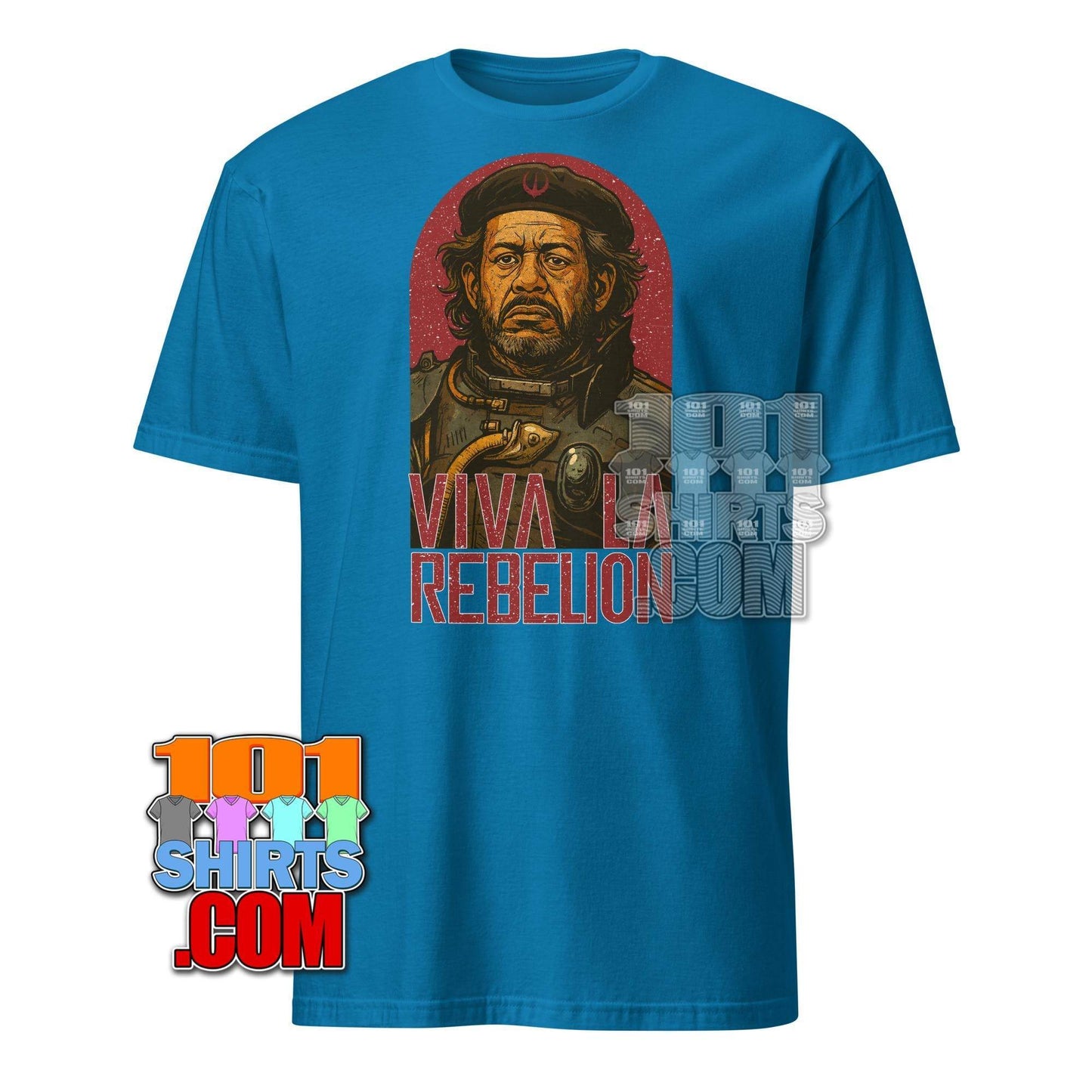 Blue Saw Gerrera Star Wars t-shirt with vivid character graphic and Viva Rebellion text