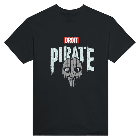 Black 101SHIRTS star wars skeleton t-shirt with distressed pirate skull graphic and red Droit text