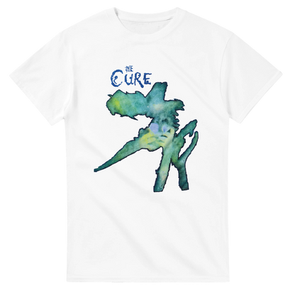 White 101SHIRTS The Cure concert t-shirt with artistic blue and green graphic design
