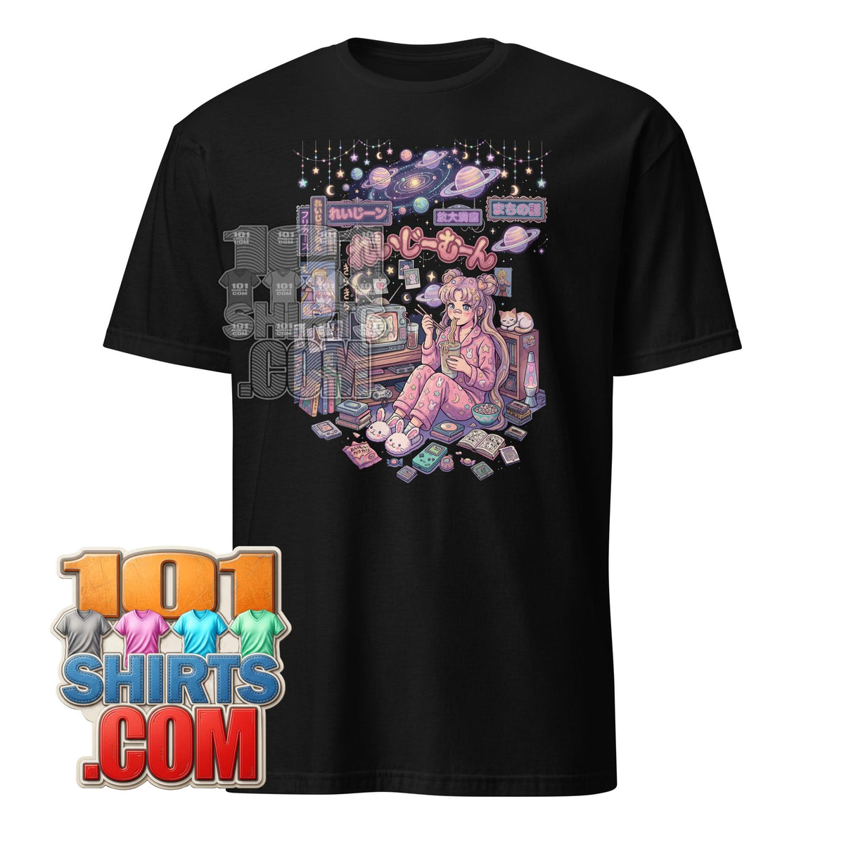 Cute Anime Girl Eating Ramen Home Sweet Moon T-Shirt