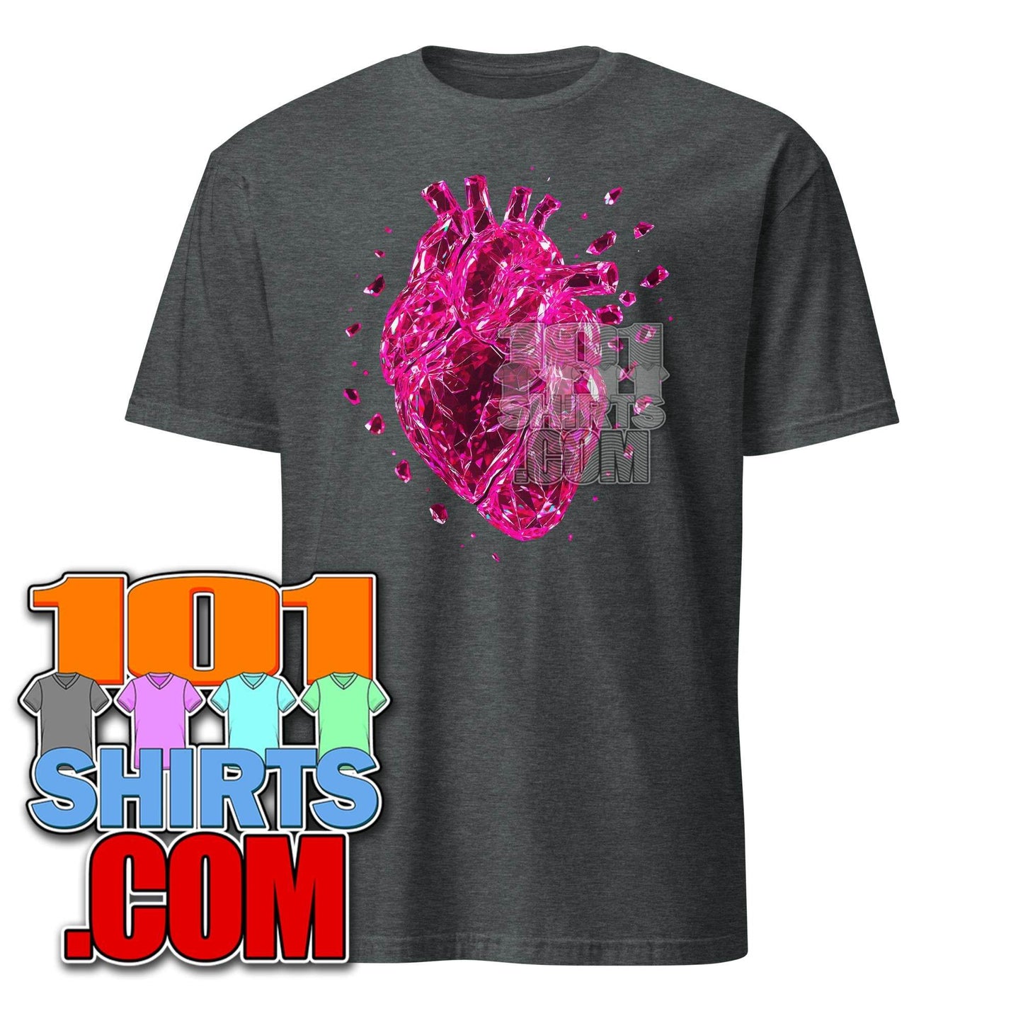 Broken Red Crystal Heart Love T-Shirt - Unique Geometric Love Design Art Tee - 101SHIRTS