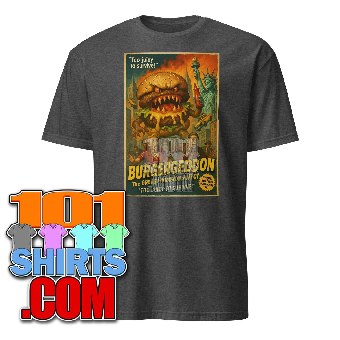 Burgergeddon Cheesburger Invasion Monster Attack Comic Style Funny T-Shirt - 101SHIRTS
