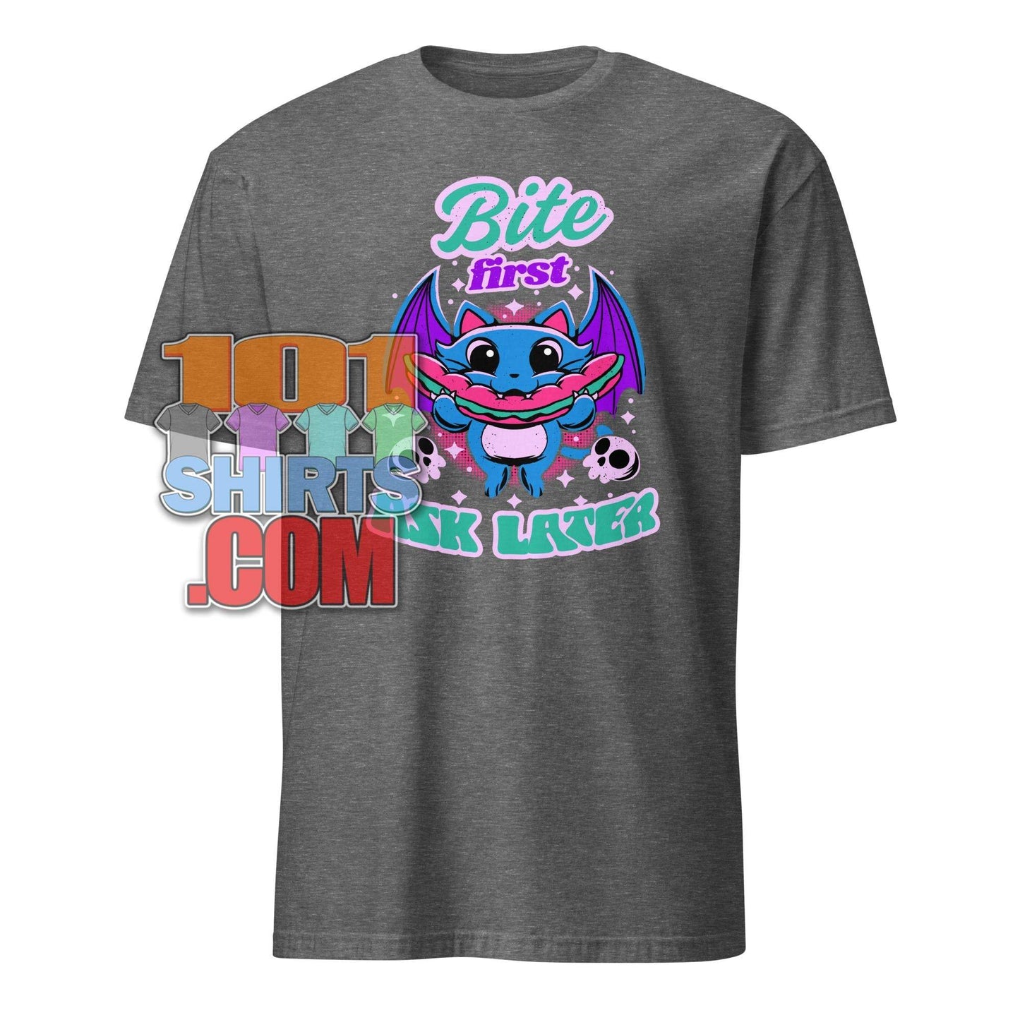 Bite First Ask Later Vampire Bat Hot Dog T-Shirt - Spooky Cute & Hungry Tee - 101SHIRTS
