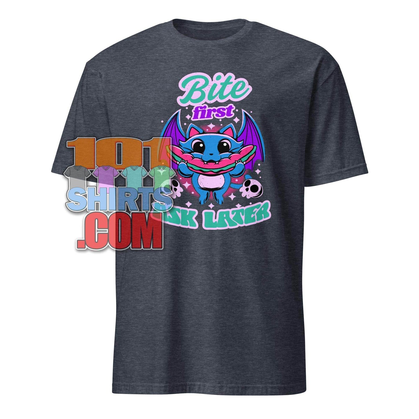Bite First Ask Later Vampire Bat Hot Dog T-Shirt - Spooky Cute & Hungry Tee - 101SHIRTS