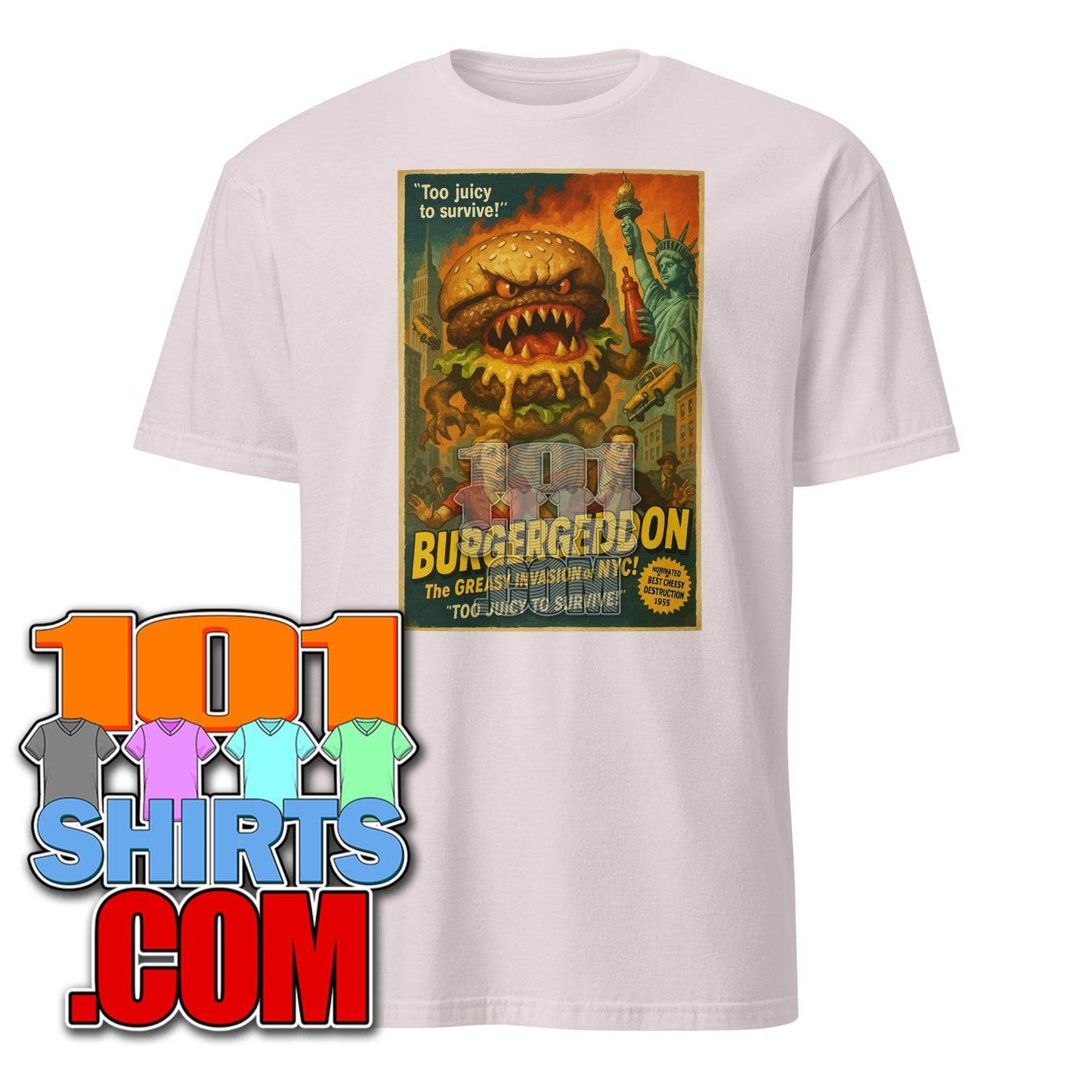 Burgergeddon Cheesburger Invasion Monster Attack Comic Style Funny T-Shirt - 101SHIRTS