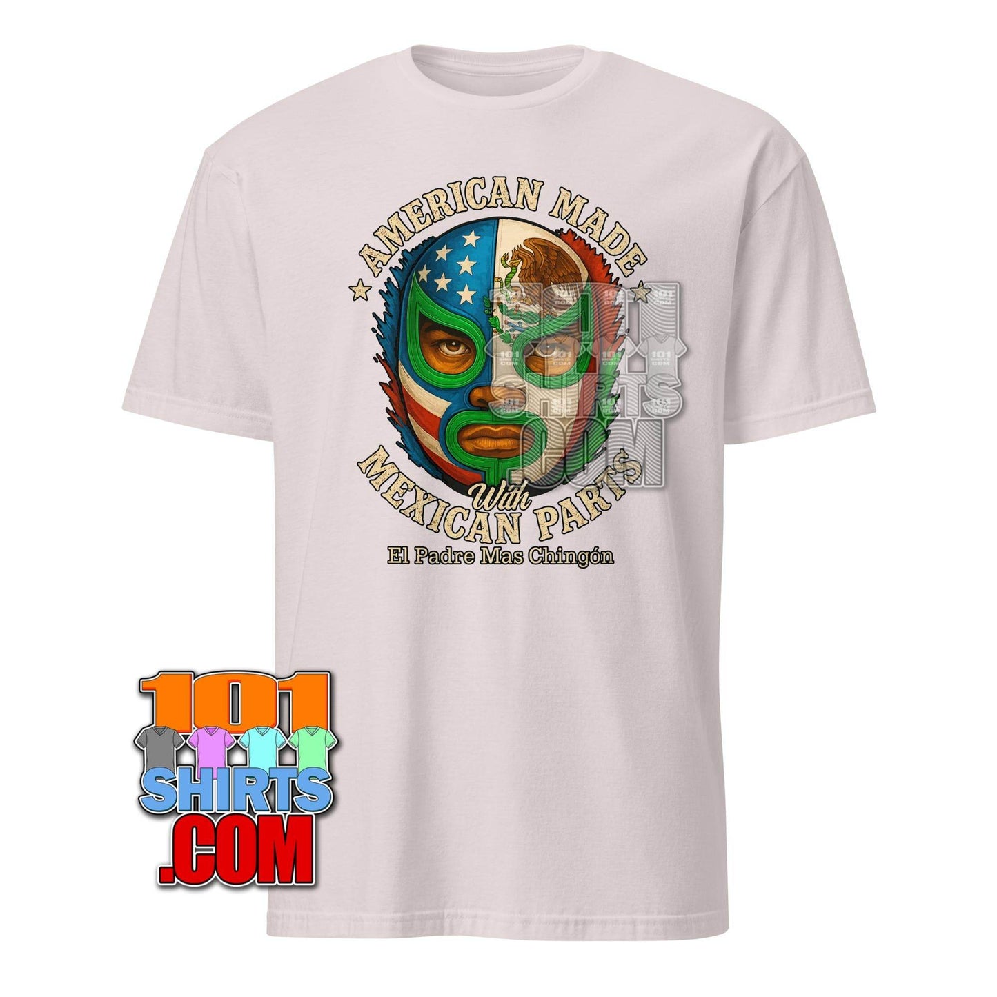 American Made with Mexican Parts Lucha Libre Mask T-Shirt - Patriotic USA Mexico Wrestling Tee - 101SHIRTS