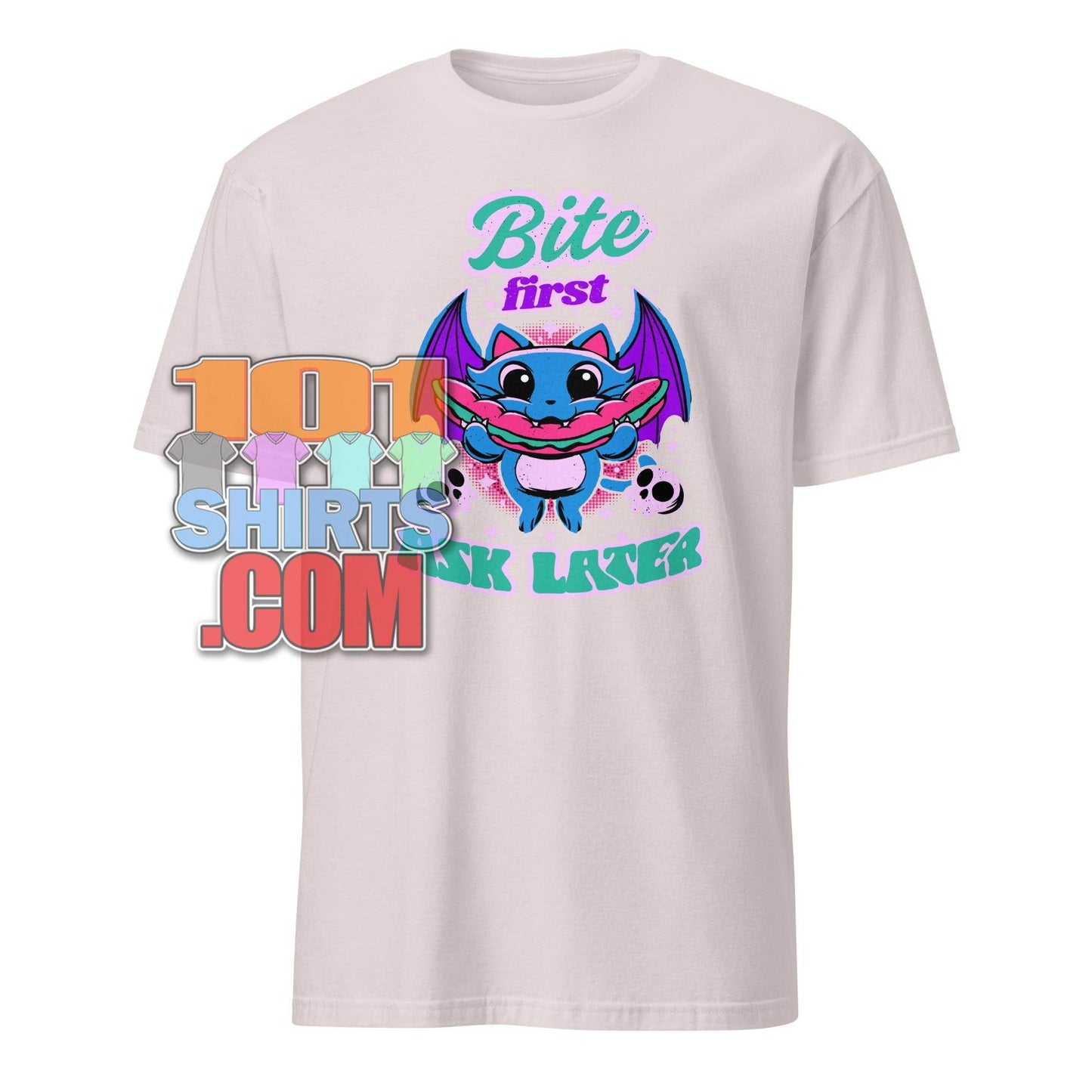 Bite First Ask Later Vampire Bat Hot Dog T-Shirt - Spooky Cute & Hungry Tee - 101SHIRTS