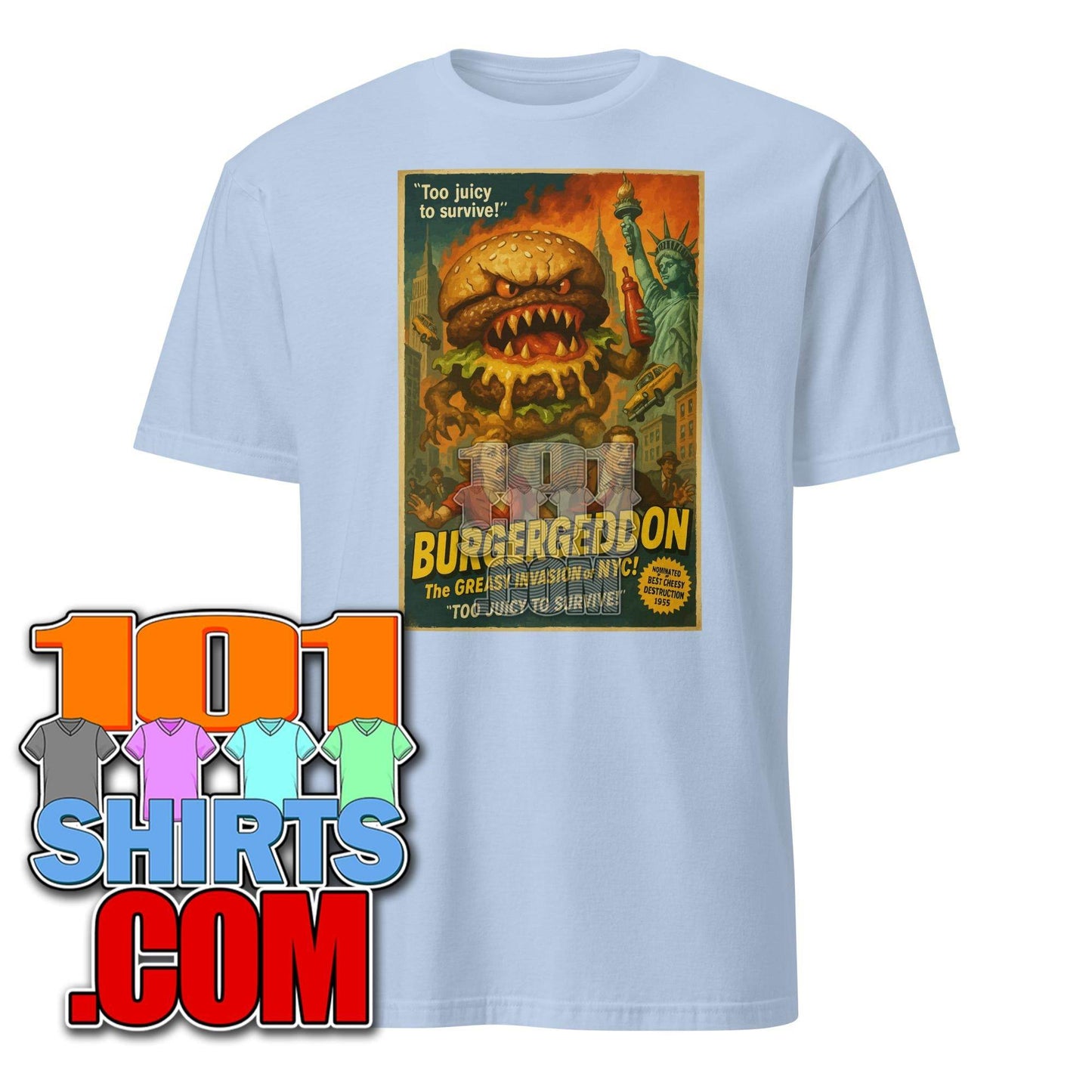 Burgergeddon Cheesburger Invasion Monster Attack Comic Style Funny T-Shirt - 101SHIRTS