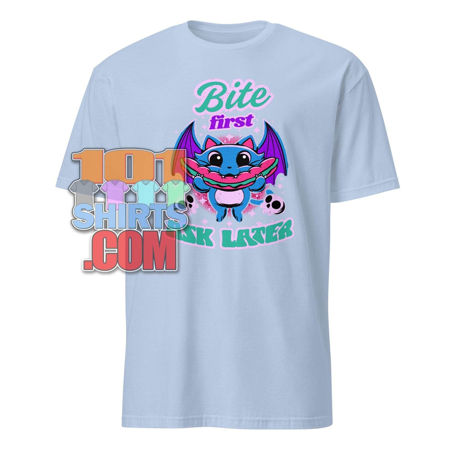 Bite First Ask Later Vampire Bat Hot Dog T-Shirt - Spooky Cute & Hungry Tee - 101SHIRTS