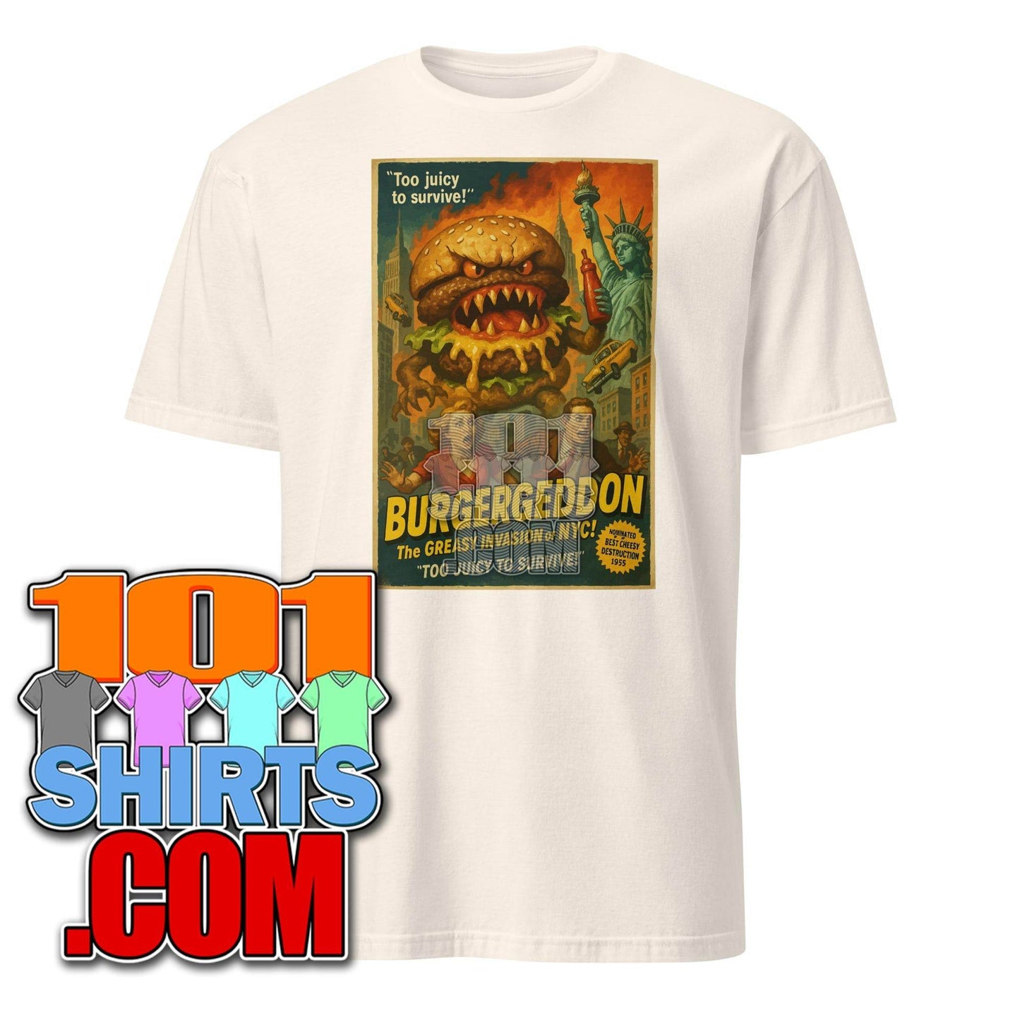 Burgergeddon Cheesburger Invasion Monster Attack Comic Style Funny T-Shirt - 101SHIRTS