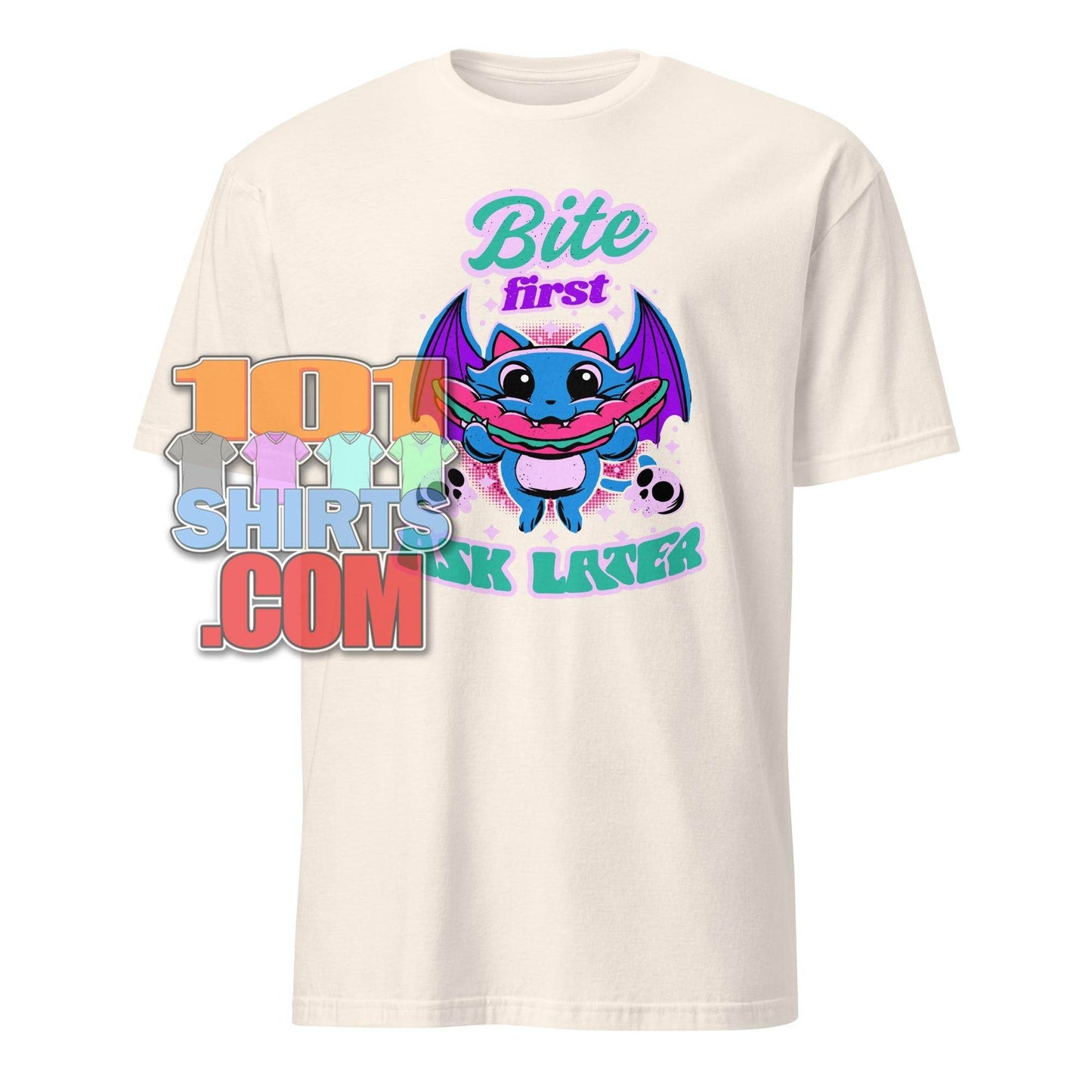 Bite First Ask Later Vampire Bat Hot Dog T-Shirt - Spooky Cute & Hungry Tee - 101SHIRTS