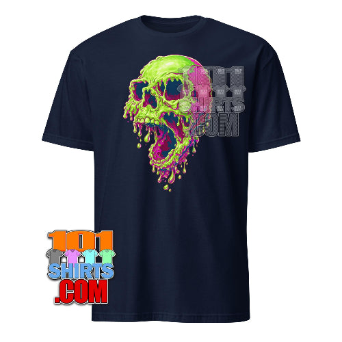 Neon Melty Skull T-Shirt Slime Green Pink Horror Graphic Tee