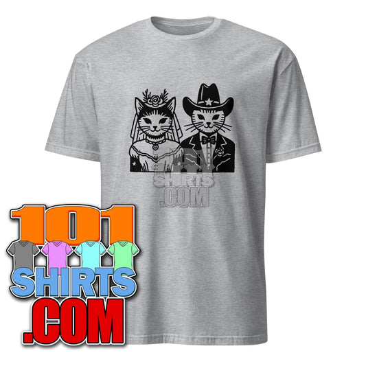 Cute Cowboy Cats Wedding Couple Cat Lover Illustration Art Graphic T-Shirt - 101SHIRTS
