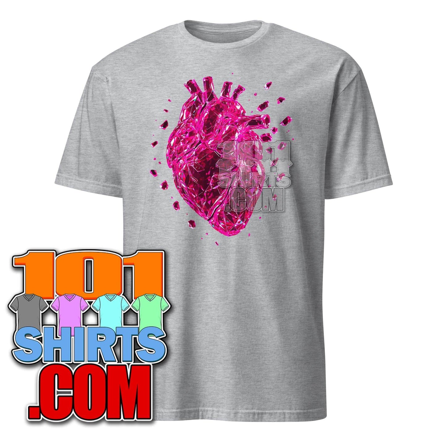 Broken Red Crystal Heart Love T-Shirt - Unique Geometric Love Design Art Tee - 101SHIRTS
