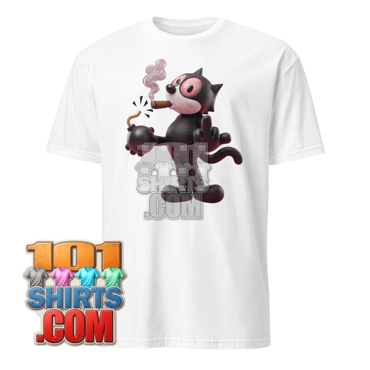 Felix The Cat T-Shirt Smoking Cartoon Middle Finger Graphic Tee
