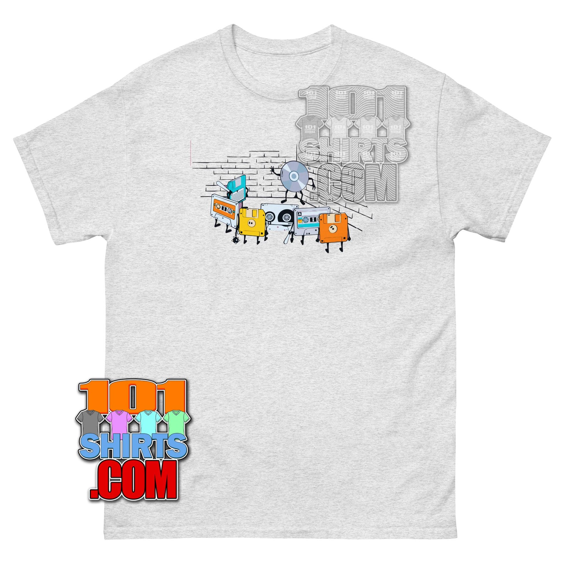 Funny Retro Media T-Shirt Cassette Floppy Disk vs CD Nostalgia Tee
