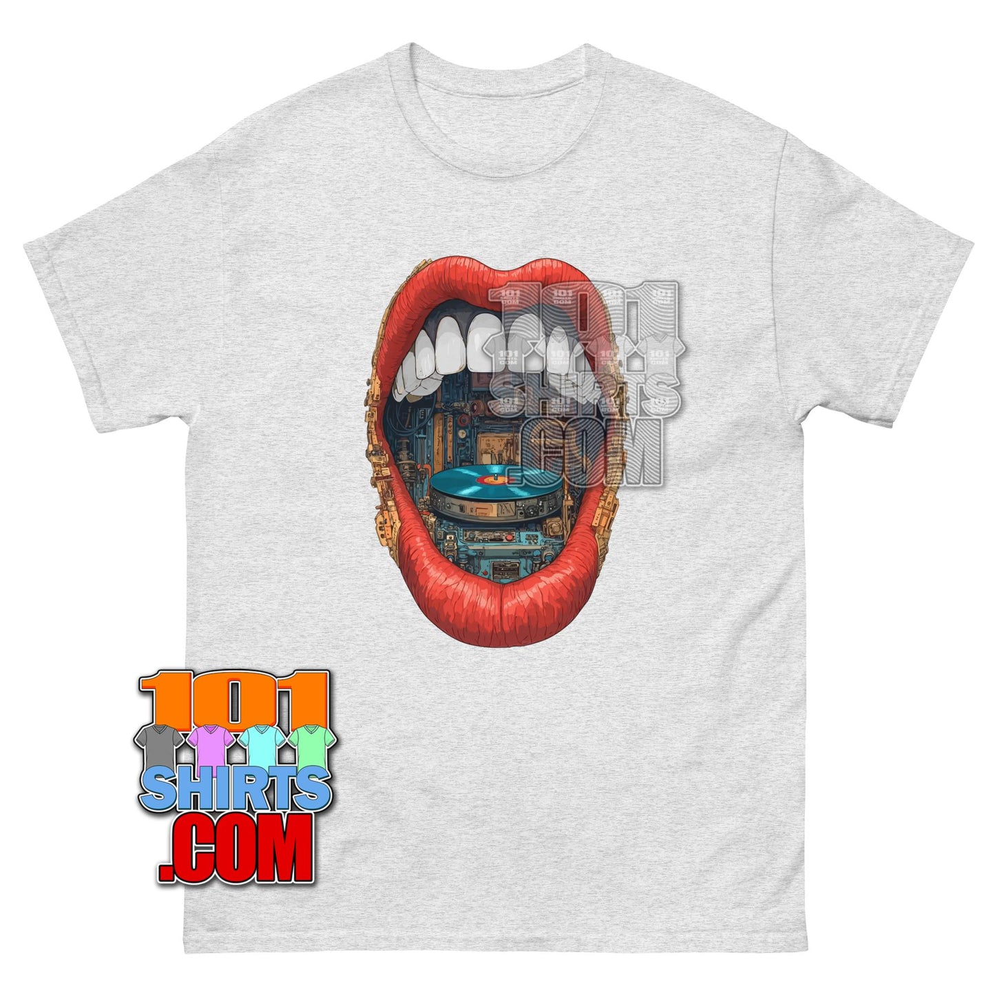 Surreal Turntable Mouth T-Shirt Vinyl Record DJ Music Graphic Tee