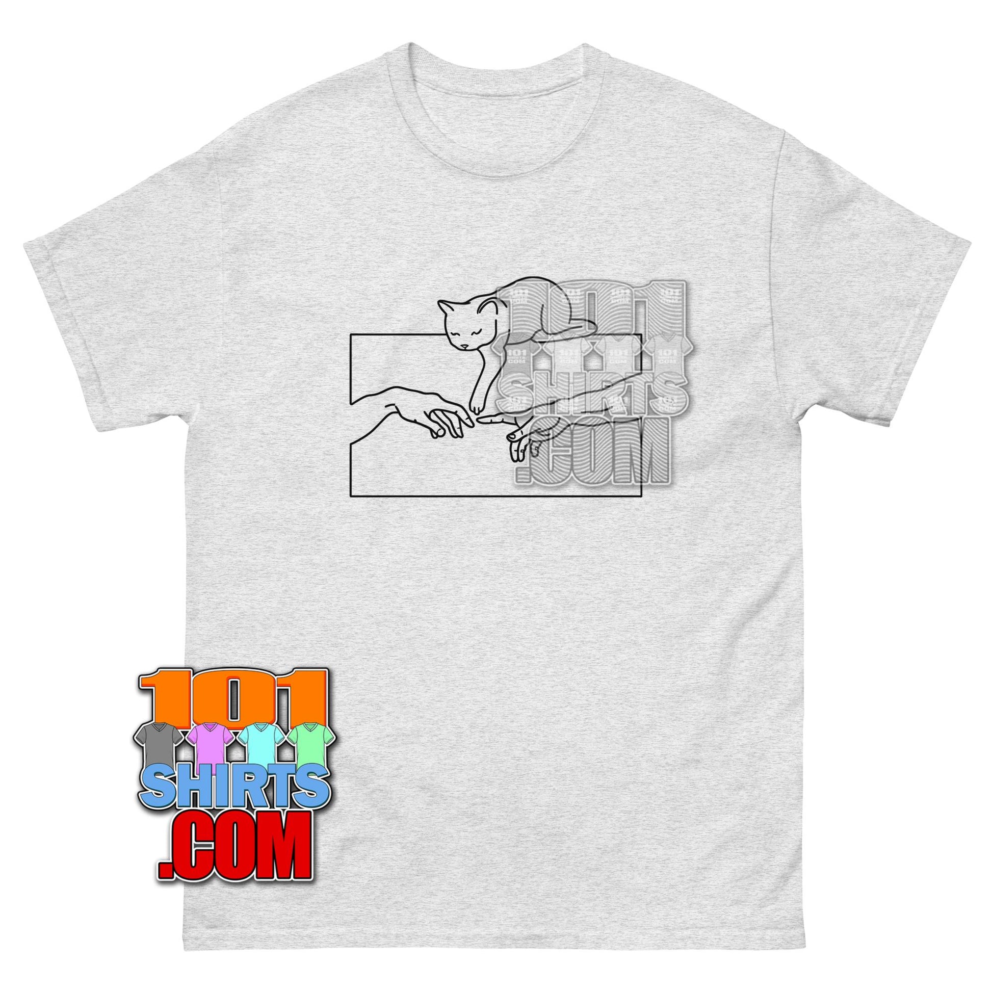 Michelangelo Cat T-Shirt Creation of Adam Parody Minimalist Line Art Tee