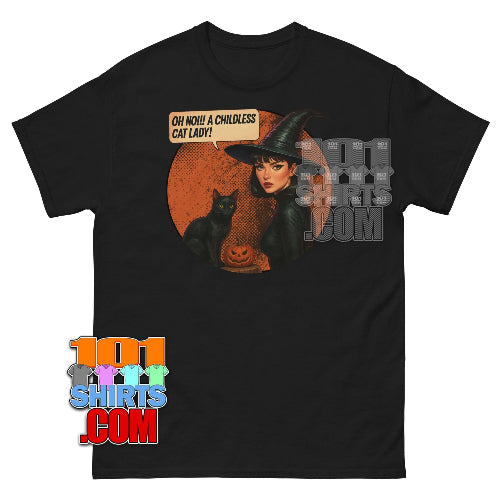 Funny Childless Cat Lady Witch T-Shirt Halloween Retro Gift Tee