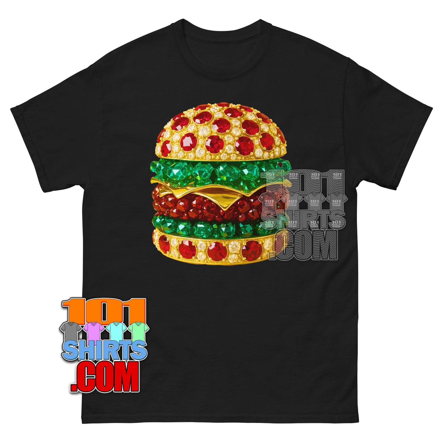 Golden Deluxe Burger T-Shirt Jewel Gemstone Food Luxury Tee