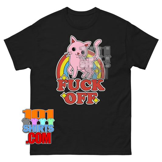 Fuck Off Kitty T-Shirt Retro Pink Cat Funny Sarcastic Rude Gift Tee