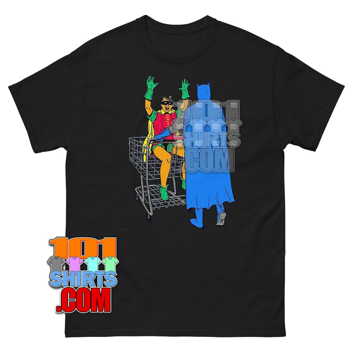 Funny Batman Robin Shopping Cart T-Shirt Comic Parody Hero Tee