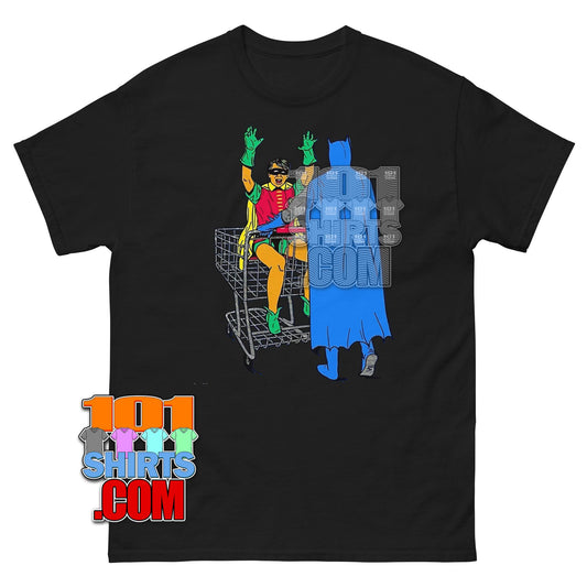 Funny Batman Robin Shopping Cart T-Shirt Comic Parody Hero Tee