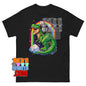 Opossum Riding T-Rex Rainbow Space T-Shirt Funny Dino Graphic Tee