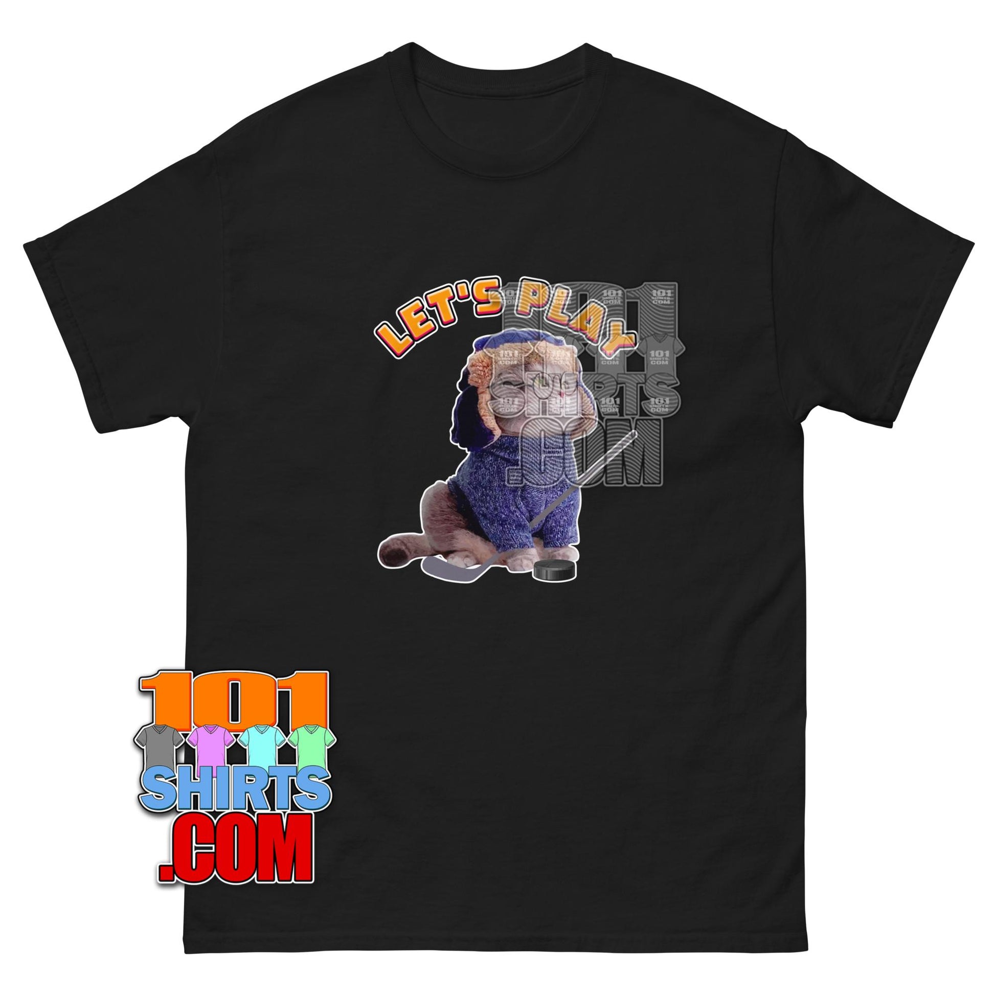Funny Ice Hockey Cat T-Shirt Lets Play Sports Graphic Tee