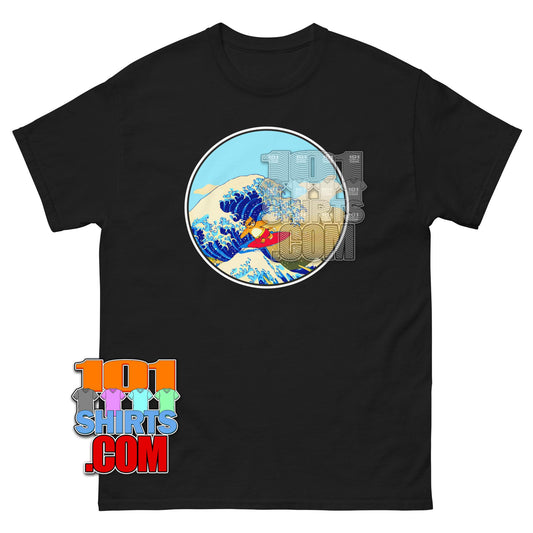 Surfing Cat Great Wave T-Shirt Funny Japanese Art Hokusai Kitten Tee