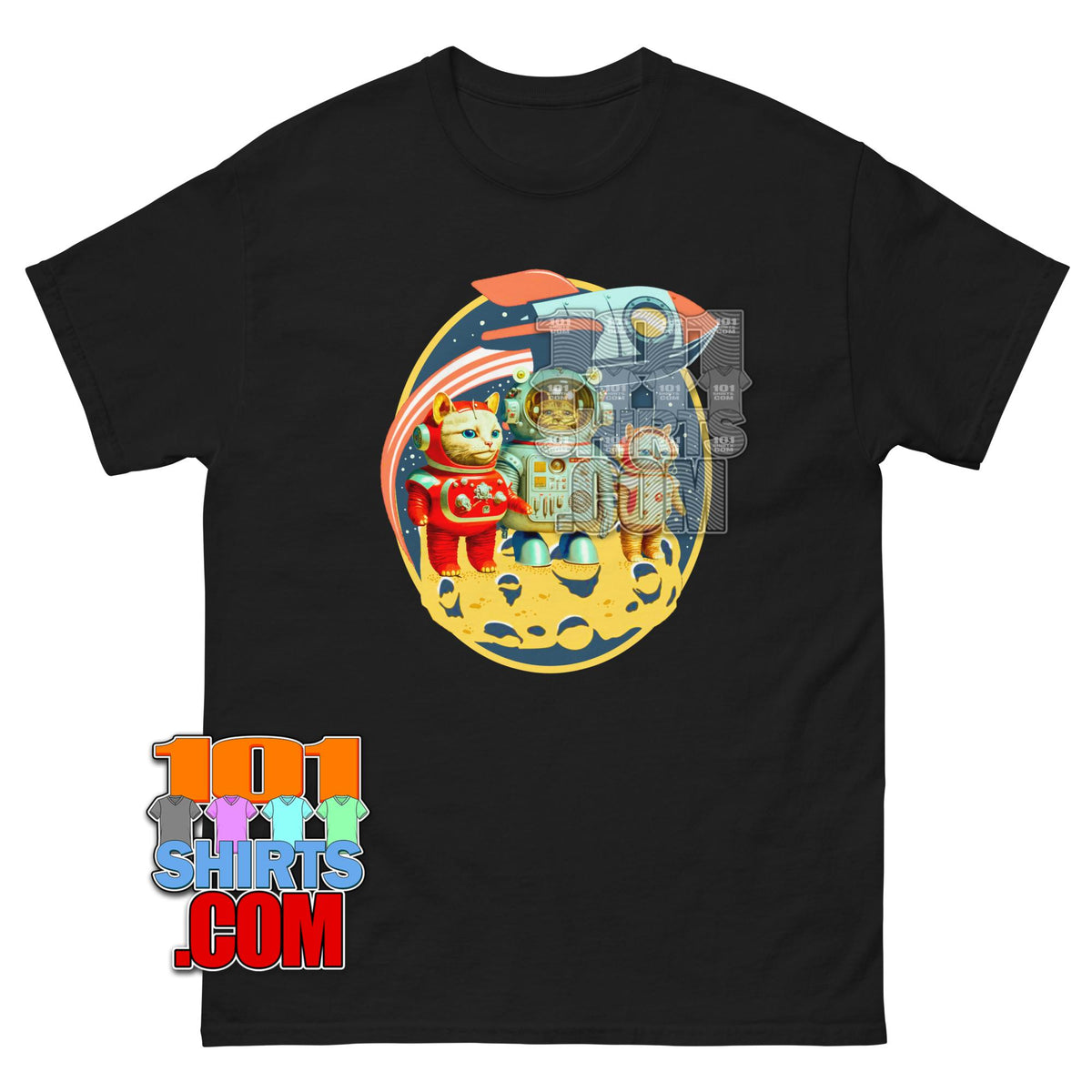 Funny Space Cats Astronaut T-Shirt Retro Sci-Fi Kitten Galaxy Tee