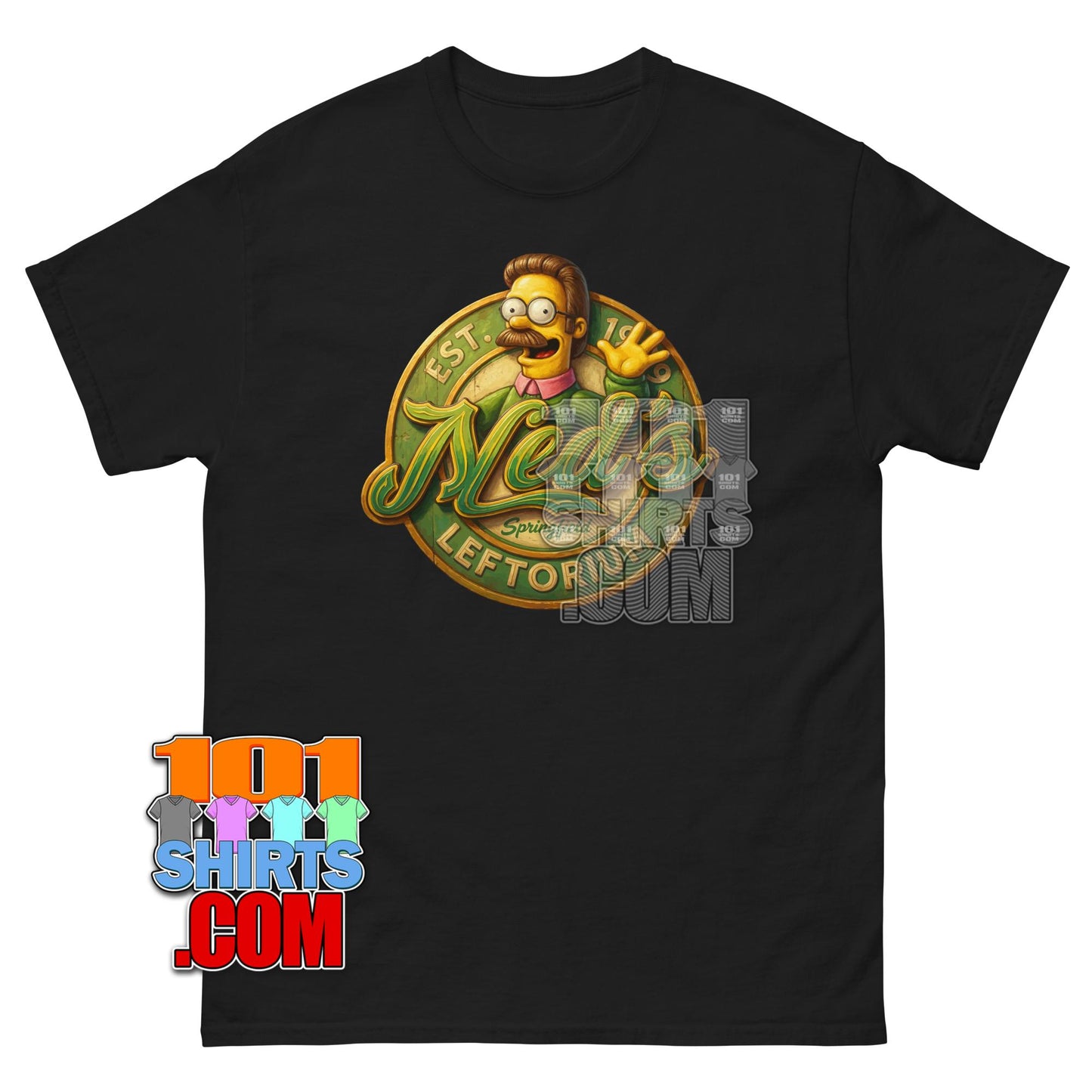 The Simpsons Ned Flanders Leftorium T-Shirt Funny Left Handed Gift Tee