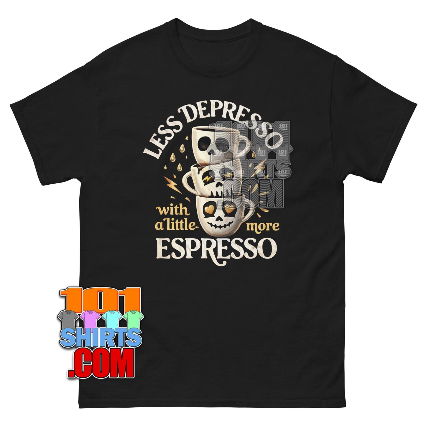 Less Depresso More Espresso Funny Coffee Skeleton Graphic T-Shirt