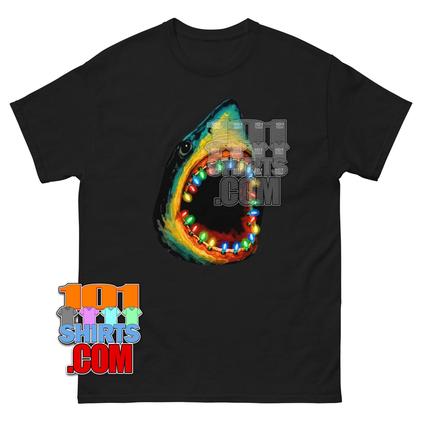 Funny Christmas Shark T-Shirt Jaws Holiday Lights Graphic Tee