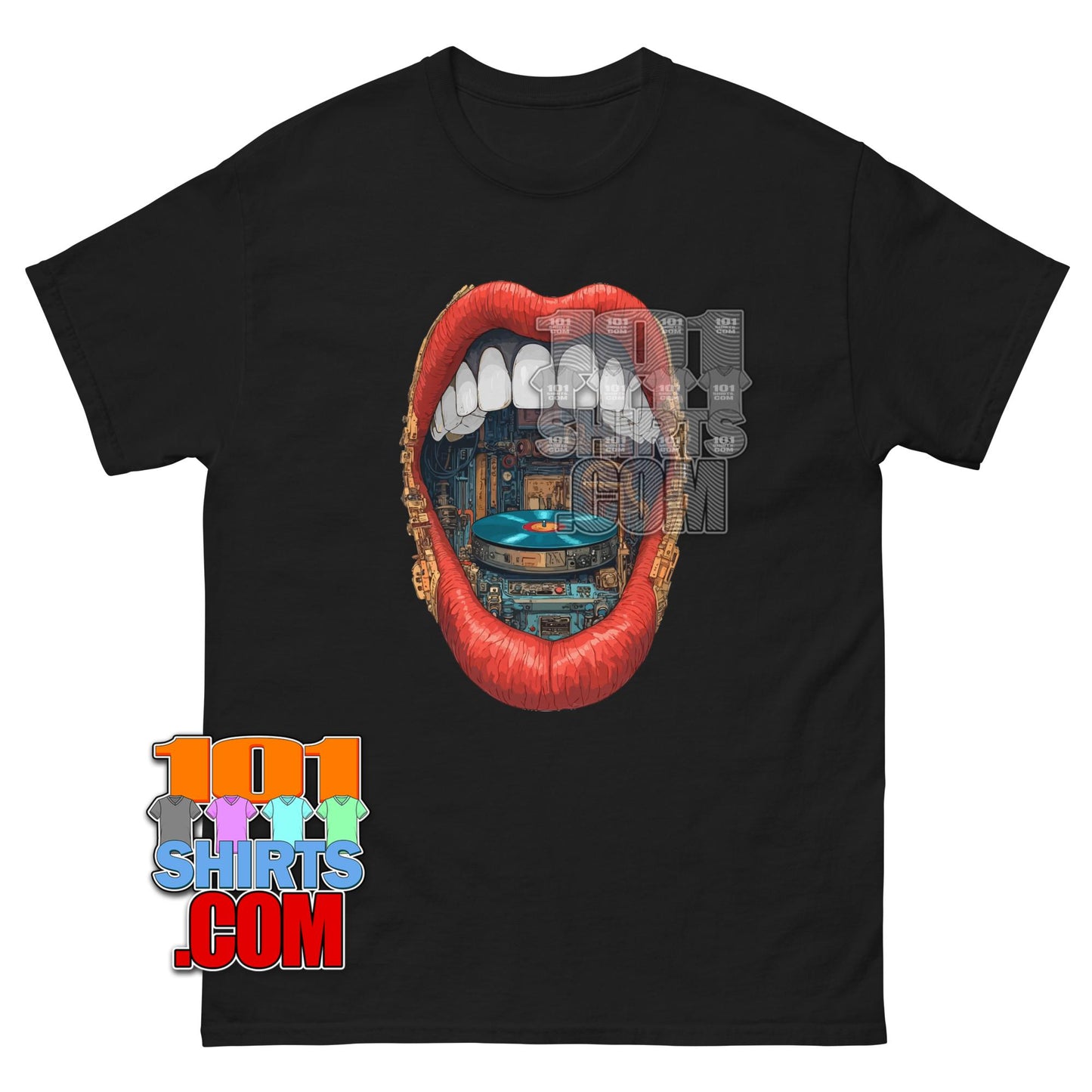 Surreal Turntable Mouth T-Shirt Vinyl Record DJ Music Graphic Tee