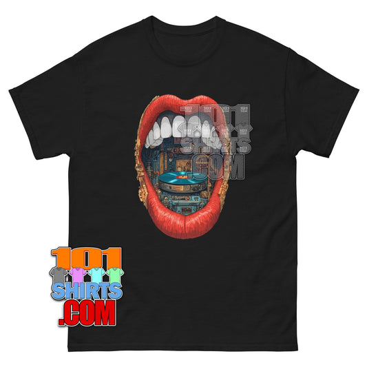 Surreal Turntable Mouth T-Shirt Vinyl Record DJ Music Graphic Tee