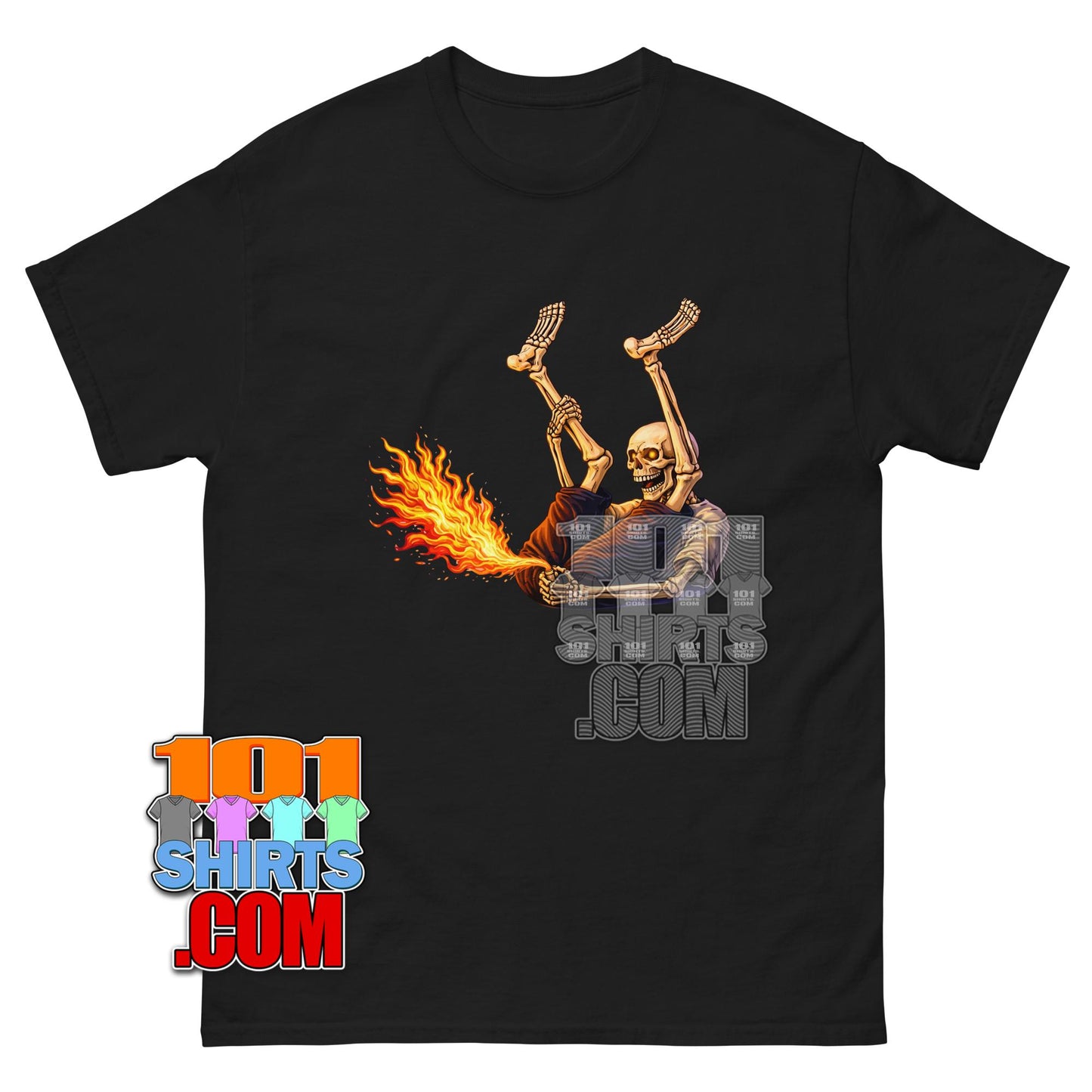 Funny Farting Skeleton T-Shirt Fire Skull Humor Graphic Tee