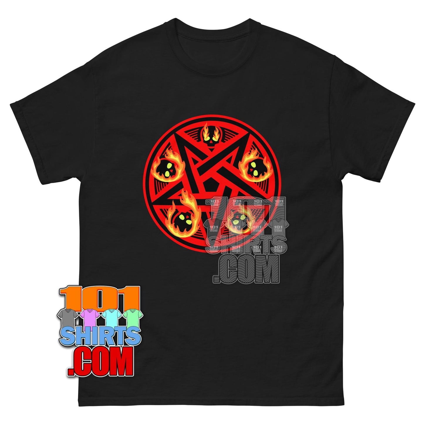 Occult Flaming Pentagram T-Shirt Gothic Satanic Skull Graphic Tee