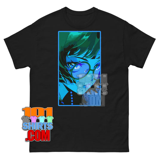 Kawaii Anime Girl T-Shirt Aesthetic Blue Glasses Japanese Streetwear