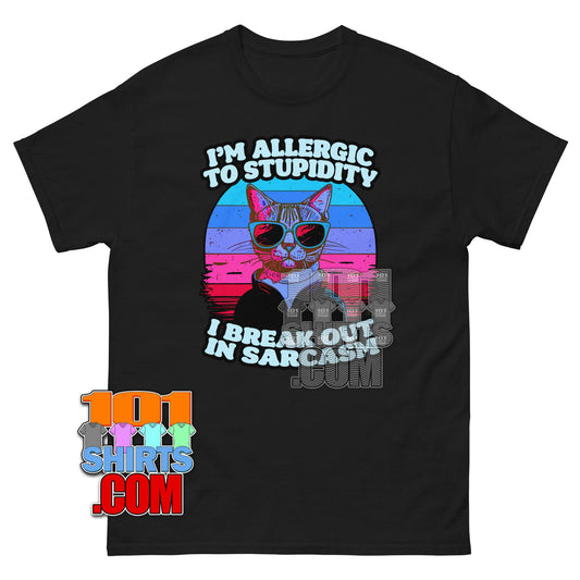 Im Allergic To Stupidity Cat Retro Sunset Graphic Tee T Shirt