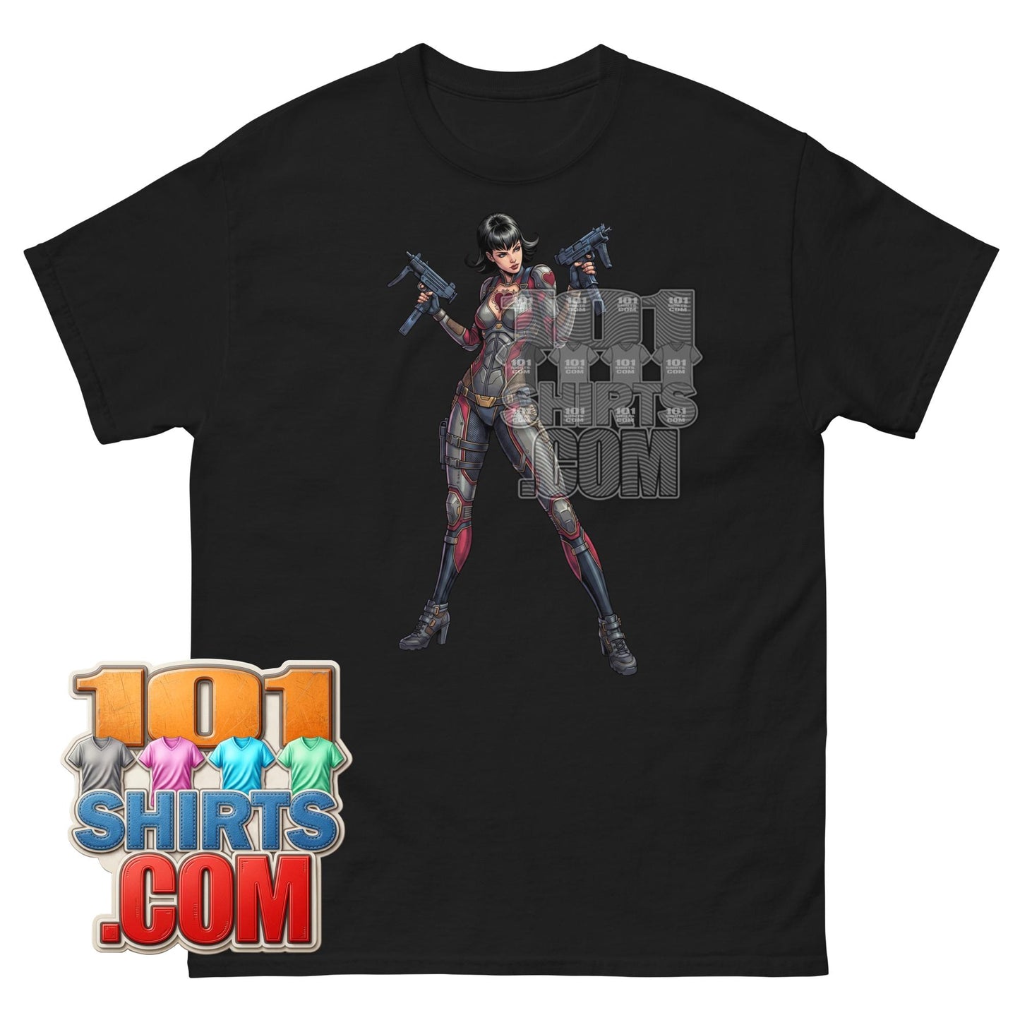 Action Girl Guns T-Shirt Vintage Pulp Fiction Cyberpunk Graphic Tee