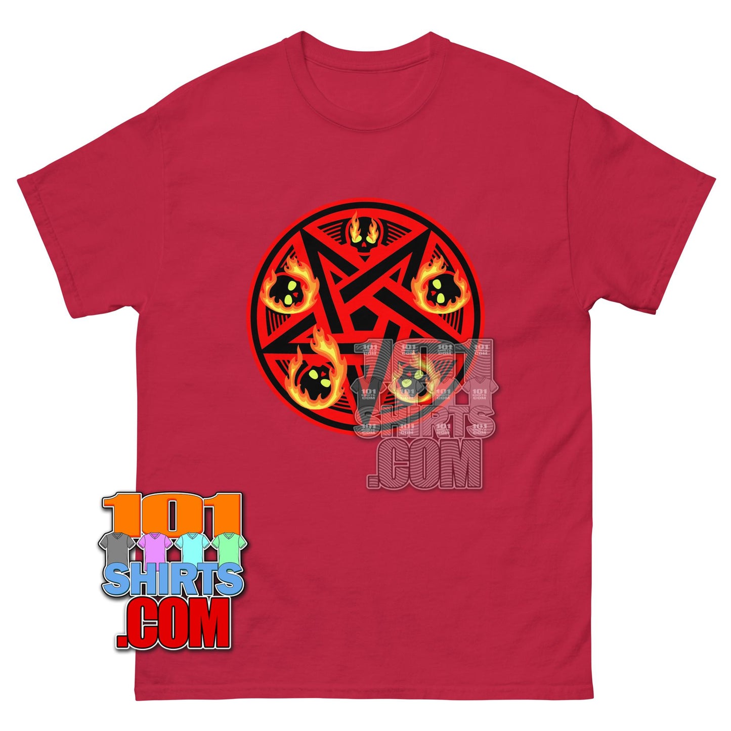 Occult Flaming Pentagram T-Shirt Gothic Satanic Skull Graphic Tee