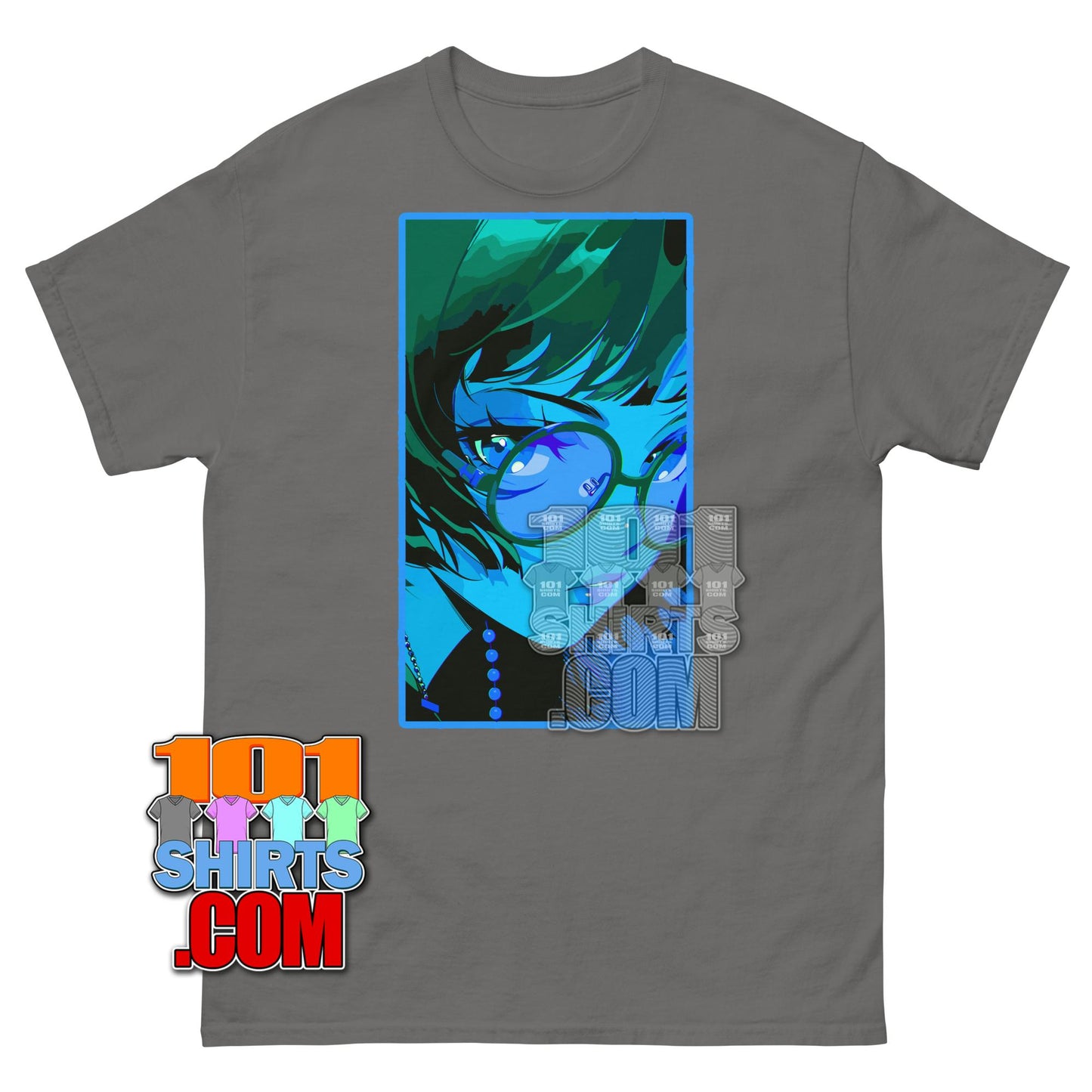 Kawaii Anime Girl T-Shirt Aesthetic Blue Glasses Japanese Streetwear